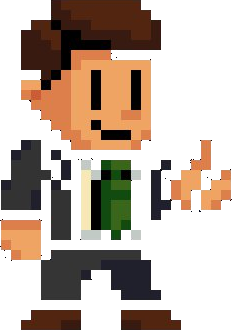 Pixel art portrait of the founder giving a thumbs up